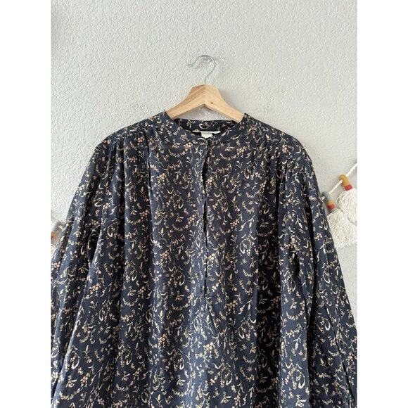 H&M 100% Cotton Floral Poplin Button Front Oversized Top Fairy Coquette Boho L - Picture 5 of 9